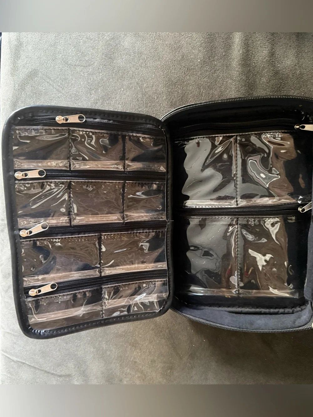 Black Quilted Jewelry Organizer Travel Case with Removable Clear Zip Pouches